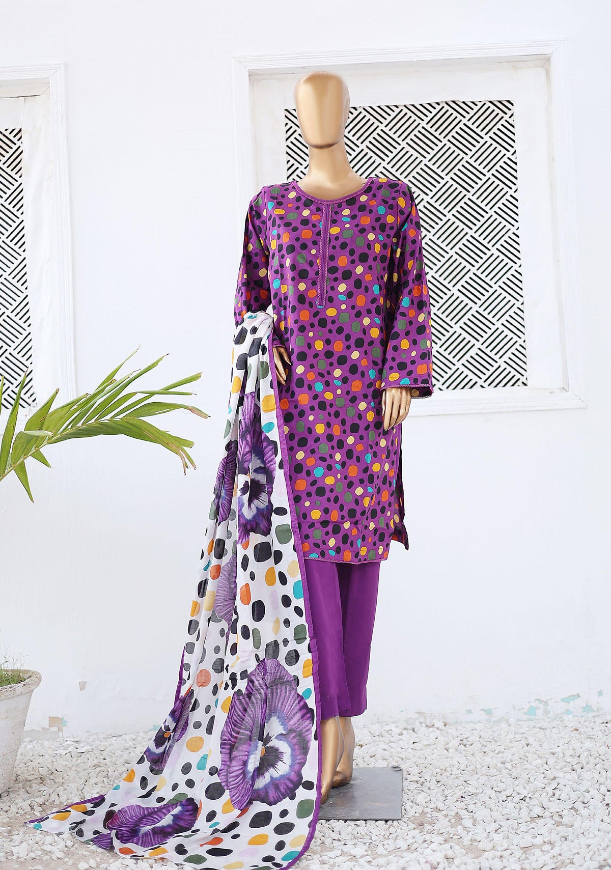 Bin Saeed Printed Lawn Coll"24-3Piece Stitched D-12