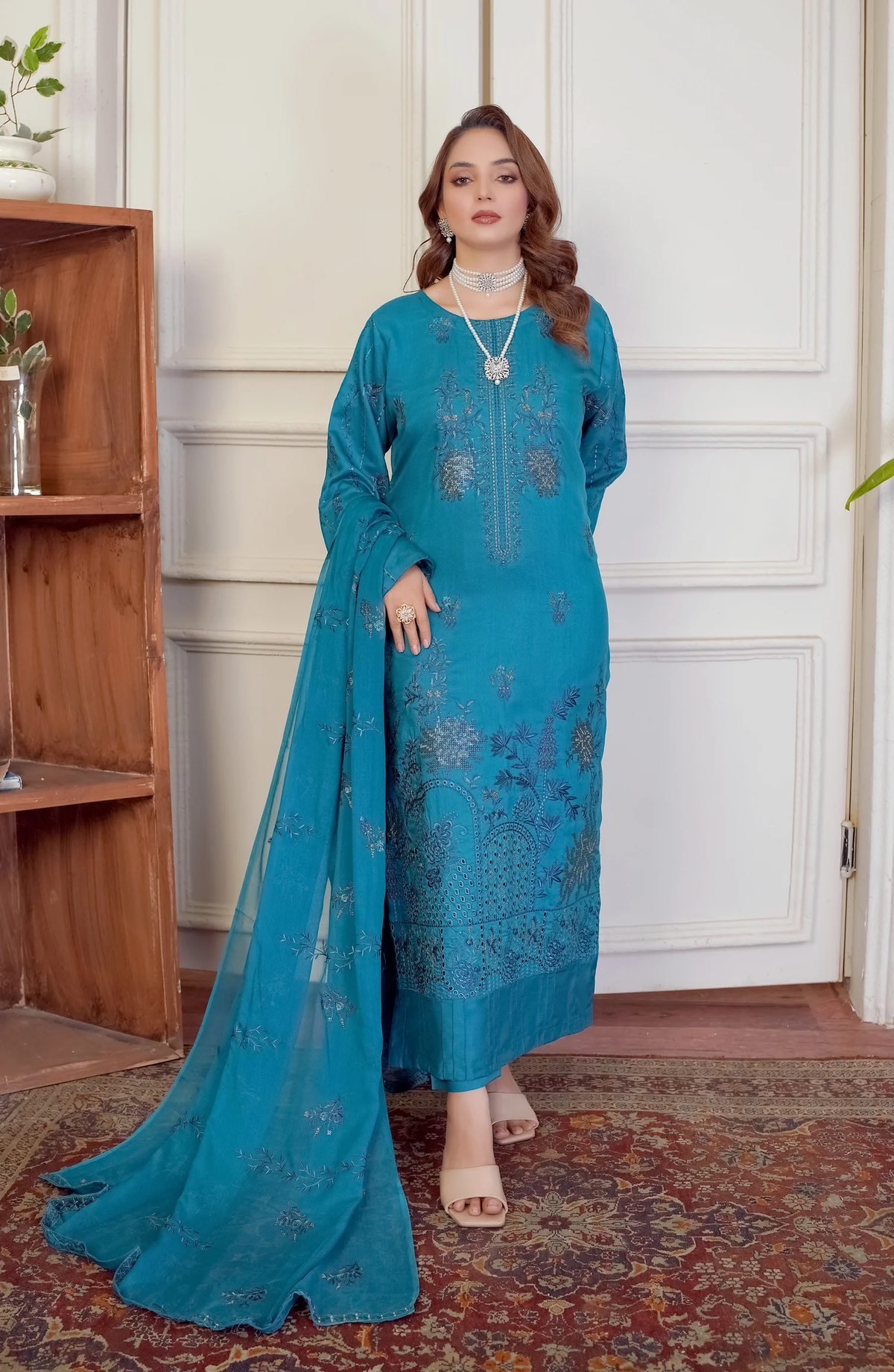 Marjjan Luxury Embroidered Viscose Unstitched 3 Piece Suit Winter Collection MV-277 SEA GREEN
