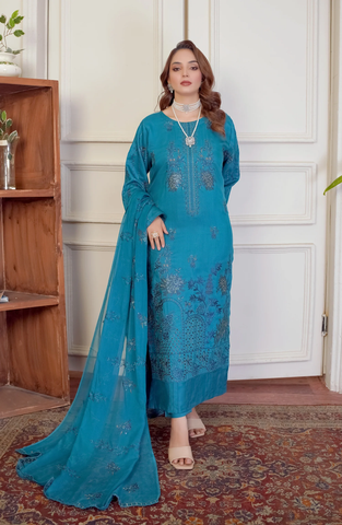 Marjjan Luxury Embroidered Viscose Unstitched 3 Piece Suit Winter Collection MV-277 SEA GREEN