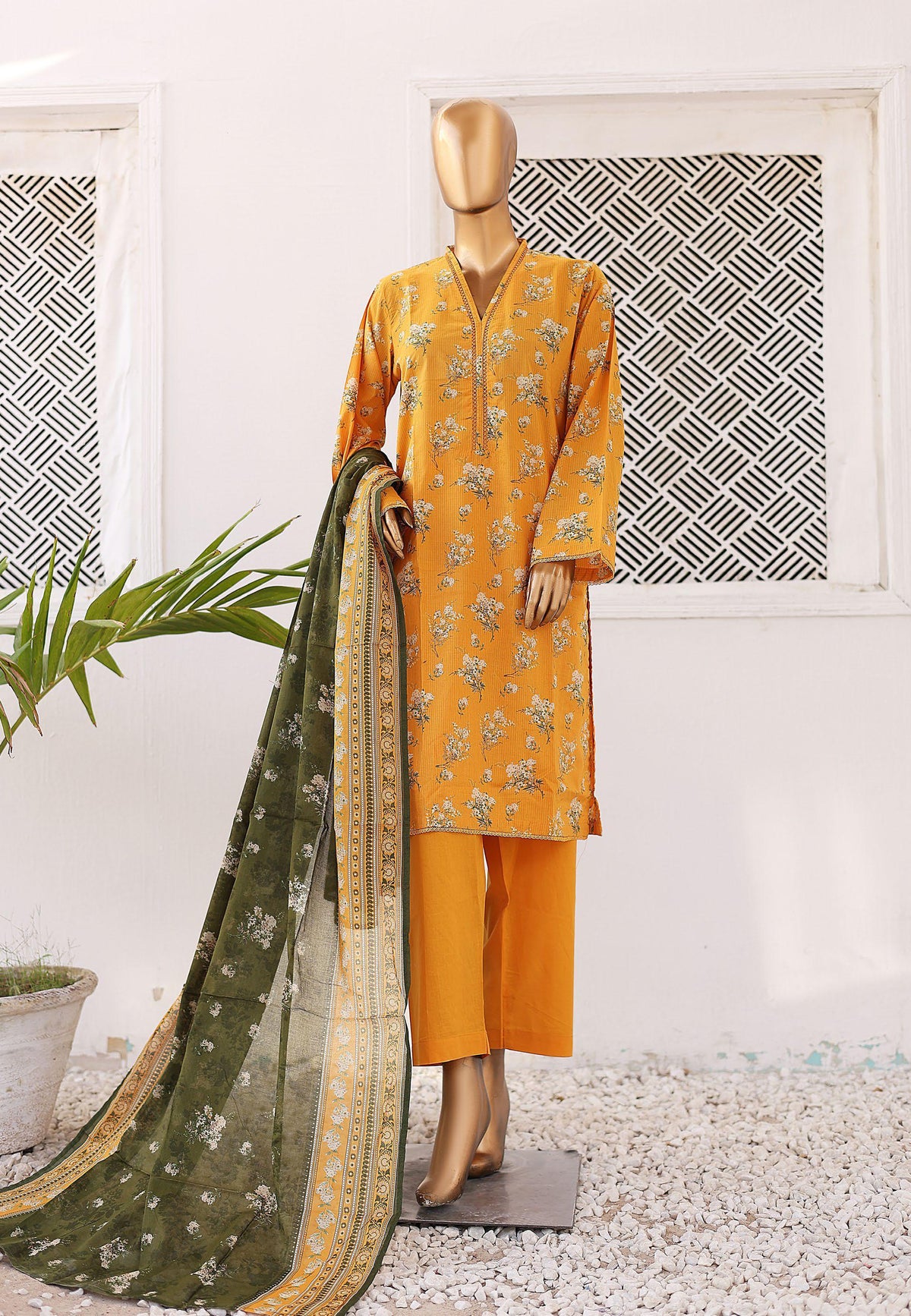 Bin Saeed Printed Lawn Coll"24-3Piece Stitched D-01