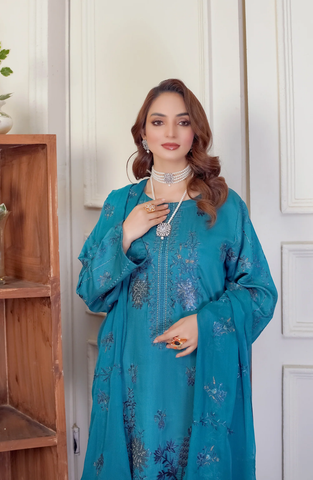 Marjjan Luxury Embroidered Viscose Unstitched 3 Piece Suit Winter Collection MV-277 SEA GREEN