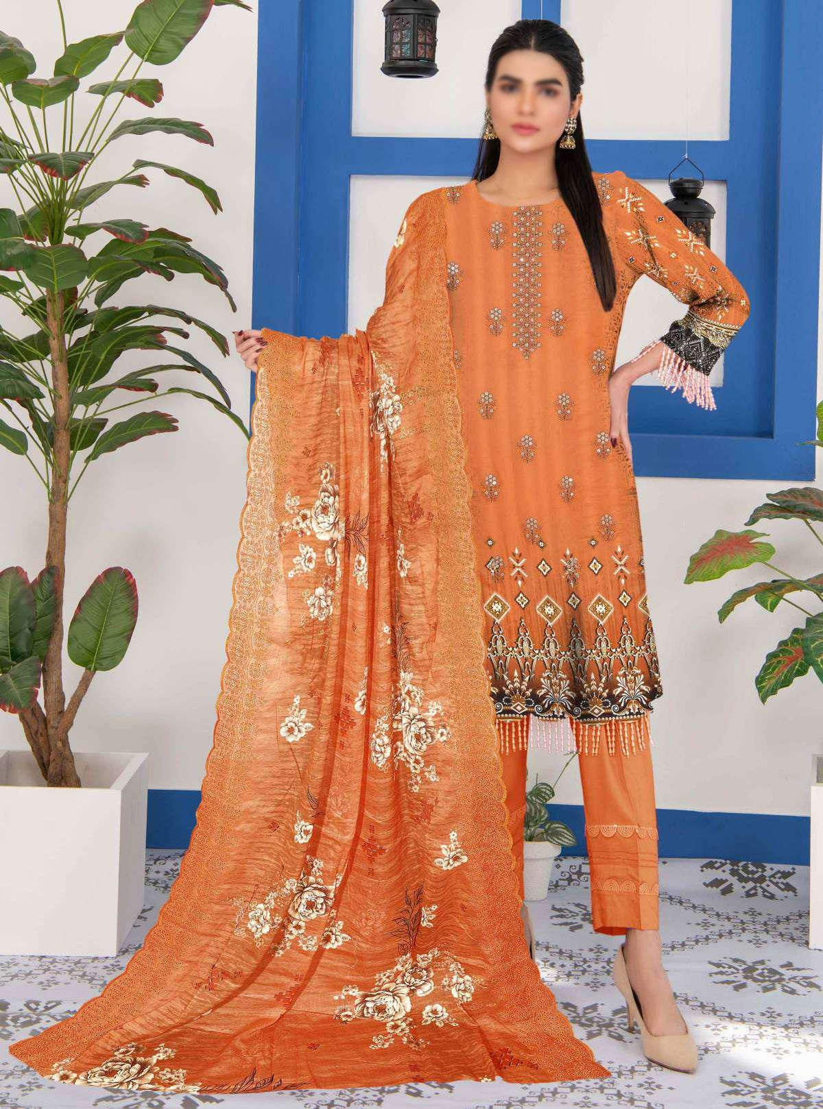 D-01 Zunaira Luxury Embroidered Lawn Coll"23 By )Sobia Waseem) Un-Stitched 3 Piece