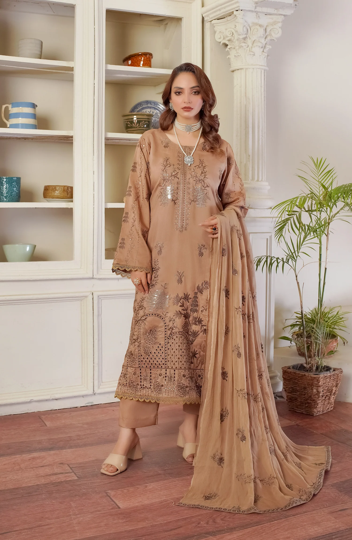 Marjjan Luxury Embroidered Viscose Unstitched 3 Piece Suit Winter Collection MV-277 Skin