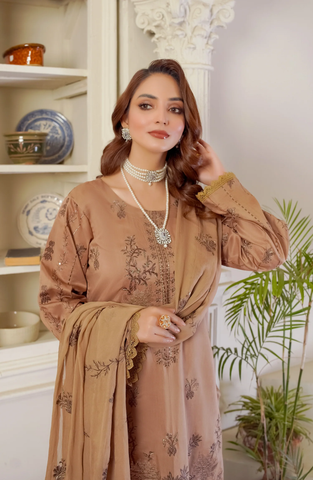 Marjjan Luxury Embroidered Viscose Unstitched 3 Piece Suit Winter Collection MV-277 Skin