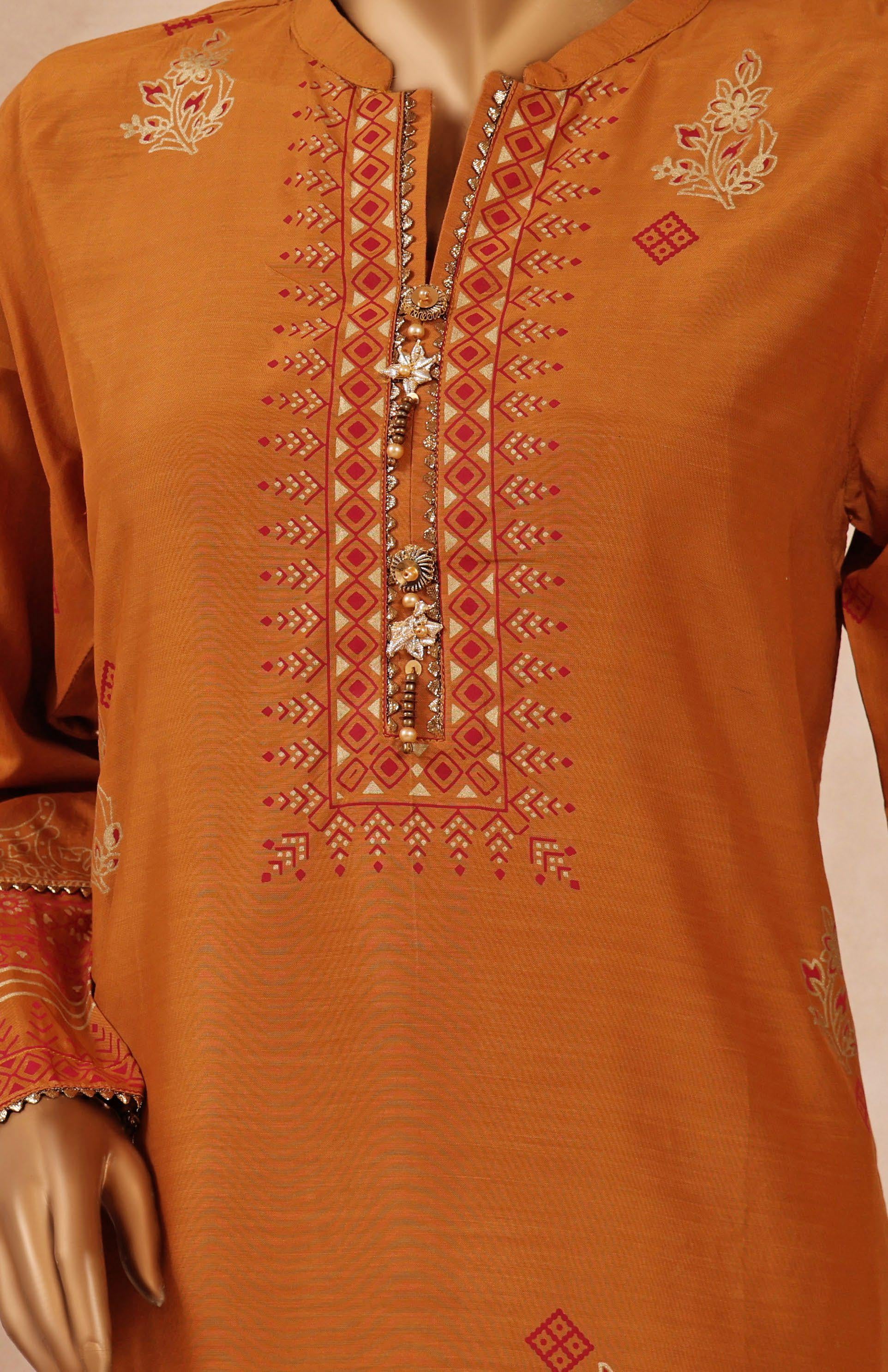 D-02 Sadabahar Gold Printed Silk Pret Shirt Collection'23