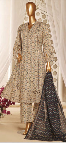 Bin Saeed Embroidered & Printed Lawn Frock Collection 2024 D-02