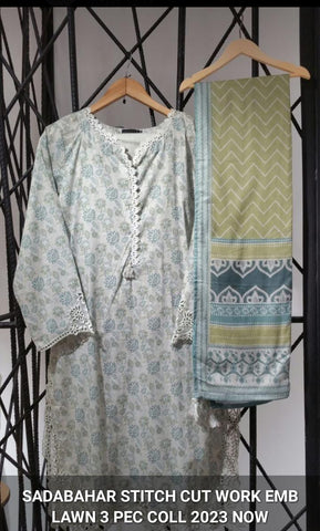 D-02  SADABAHAR EMBROIDERED LAWN CUTWORK COLL"23 STITCHED 3 PIECE