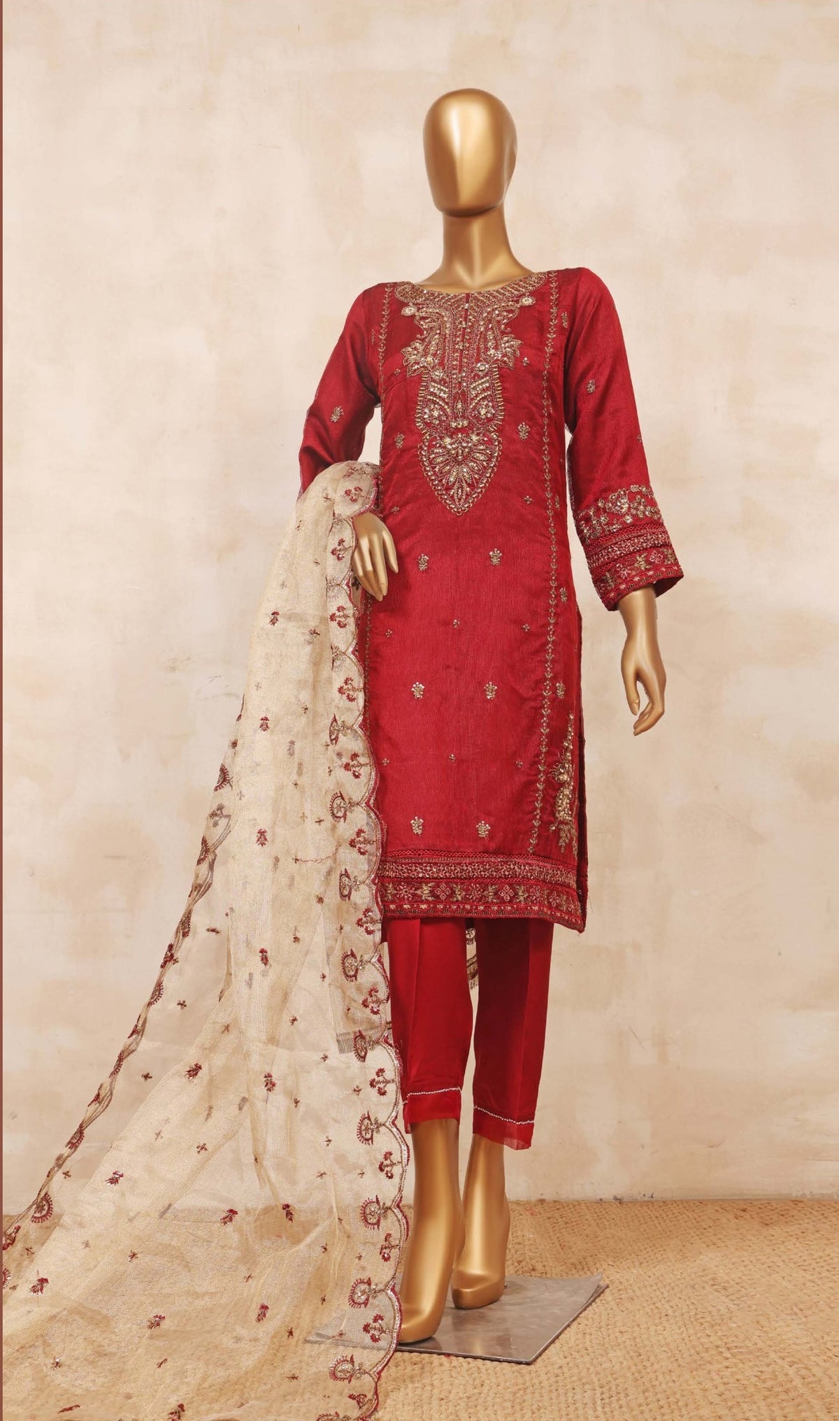 D-MB-8 Red Mahpara Festive Formal Embroidered Pret Coll'23 By Sadabahar Stitched 3 Piece