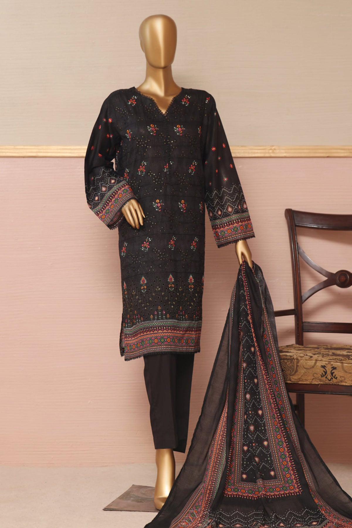 D-04 Bin Saeed Emb Lawn Summer Coll'23 -3 PIECE STITCHED