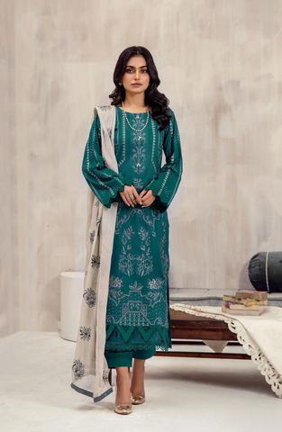 Marjjan Luxury Embroidered Viscose Unstitched 3 Piece Suit Winter Collection MV-291 GREEN