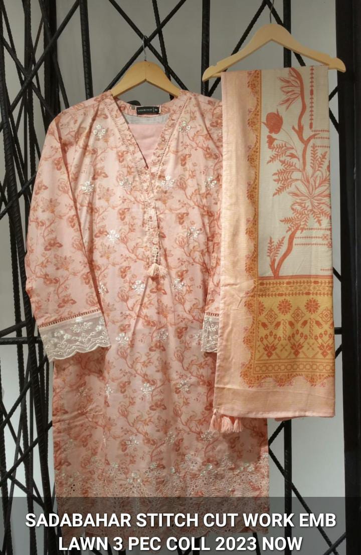 D-04  SADABAHAR EMBROIDERED LAWN CUTWORK COLL"23 STITCHED 3 PIECE