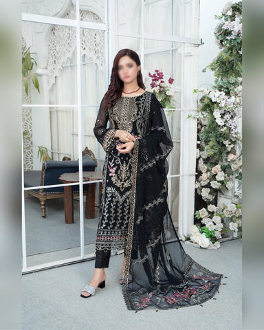 Zarlish Organza Semi Stitched Chiffon Dupatta Coll D-05 Black