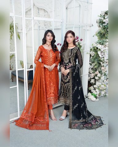 Zarlish Organza Semi Stitched Chiffon Dupatta Coll D-05 Black