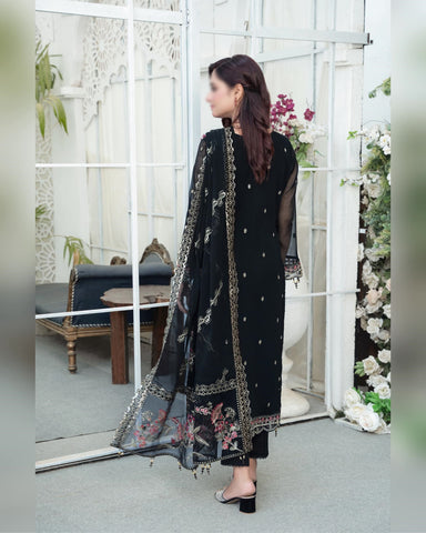 Zarlish Organza Semi Stitched Chiffon Dupatta Coll D-05 Black