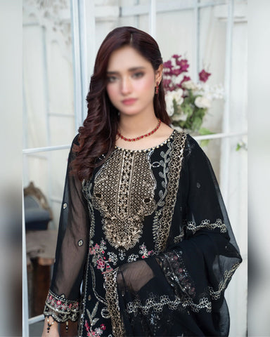 Zarlish Organza Semi Stitched Chiffon Dupatta Coll D-05 Black