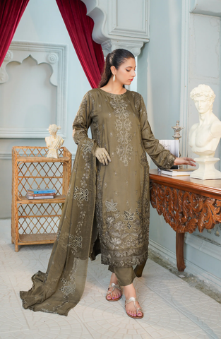 Marjjan Luxury Embroidered Viscose Unstitched 3 Piece Suit Winter Collection MV-284 GREEN