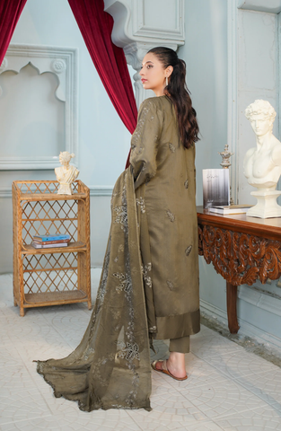 Marjjan Luxury Embroidered Viscose Unstitched 3 Piece Suit Winter Collection MV-284 GREEN