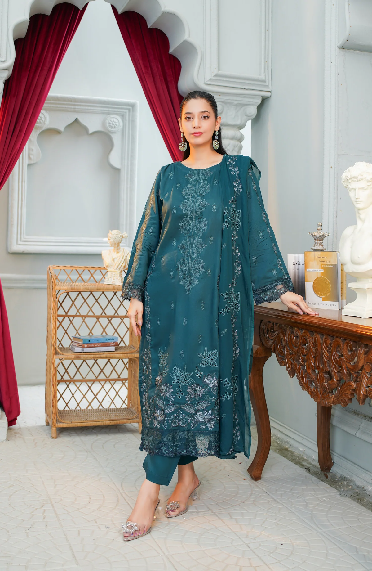 Marjjan Luxury Embroidered Viscose Unstitched 3 Piece Suit Winter Collection MV-284 TEAL