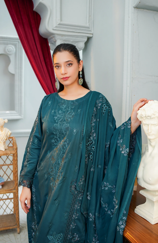 Marjjan Luxury Embroidered Viscose Unstitched 3 Piece Suit Winter Collection MV-284 TEAL