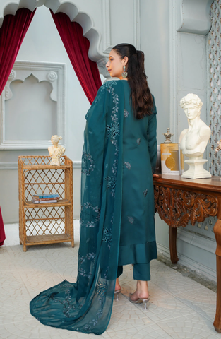 Marjjan Luxury Embroidered Viscose Unstitched 3 Piece Suit Winter Collection MV-284 TEAL