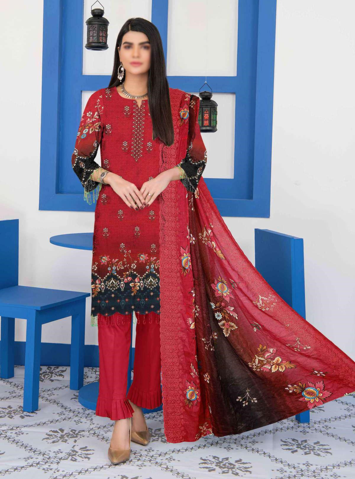 D-09 Zunaira Luxury Embroidered Lawn Coll"23 By )Sobia Waseem) Un-Stitched 3 Piece