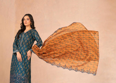 DAALIYA by Shahid Tawakkal | Embroidered Digital Printed Chamki Lawn 3 Piece Unstitched Suit D-1