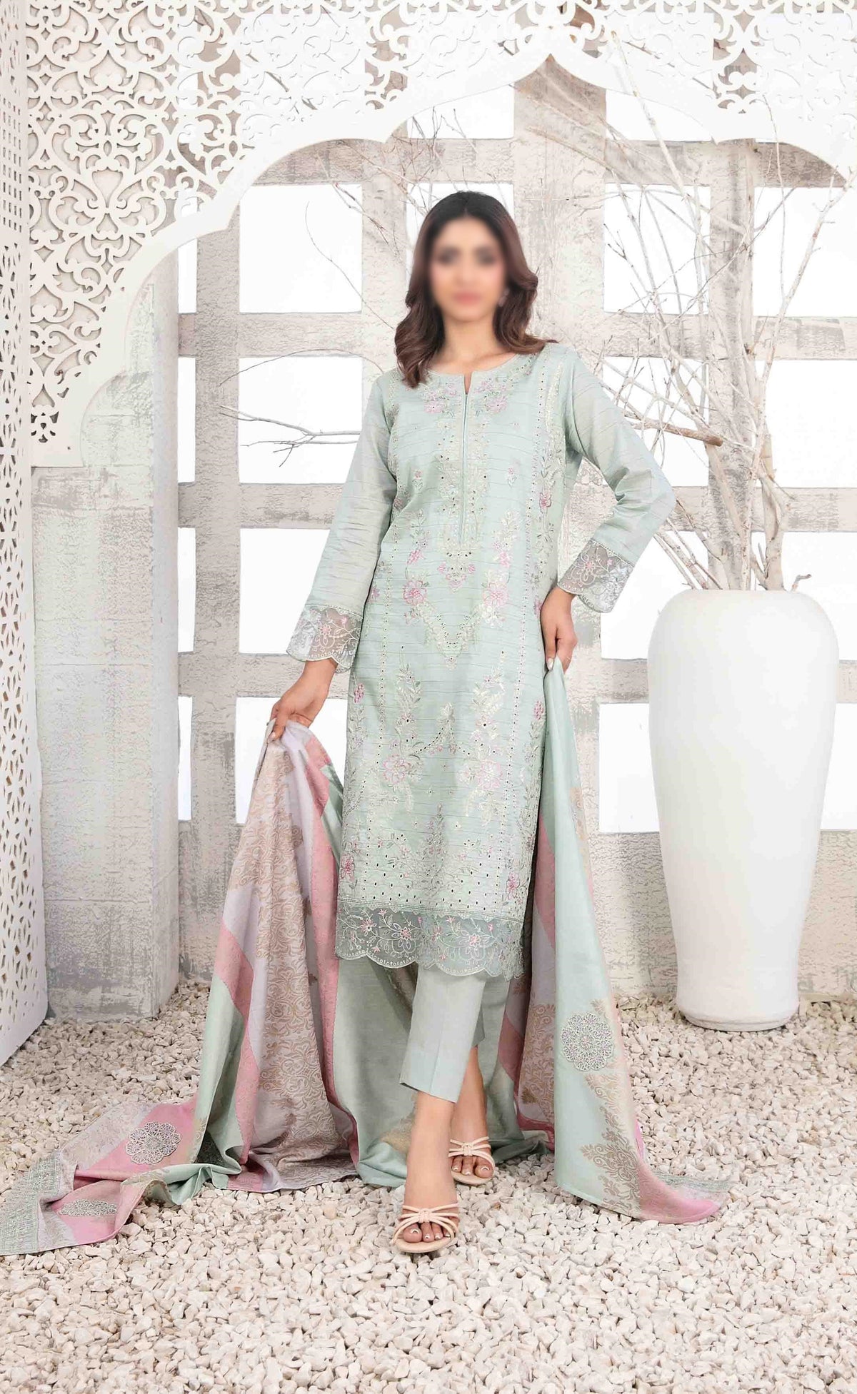 Mable Vol2 Emb Fancy Lawn Emb Banarsi Dupatta Un Stitched 3 Pcs Tawakkal D-1035