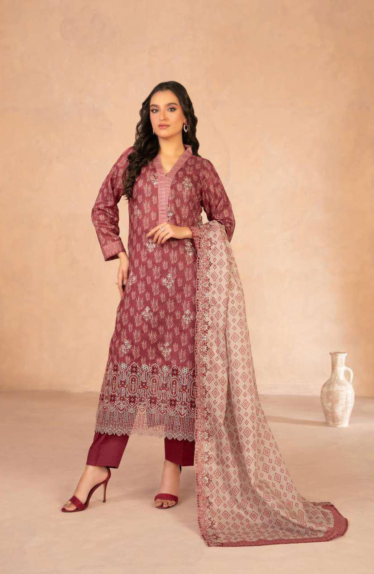 DAALIYA by Shahid Tawakkal | Embroidered Digital Printed Chamki Lawn 3 Piece Unstitched Suit D-5