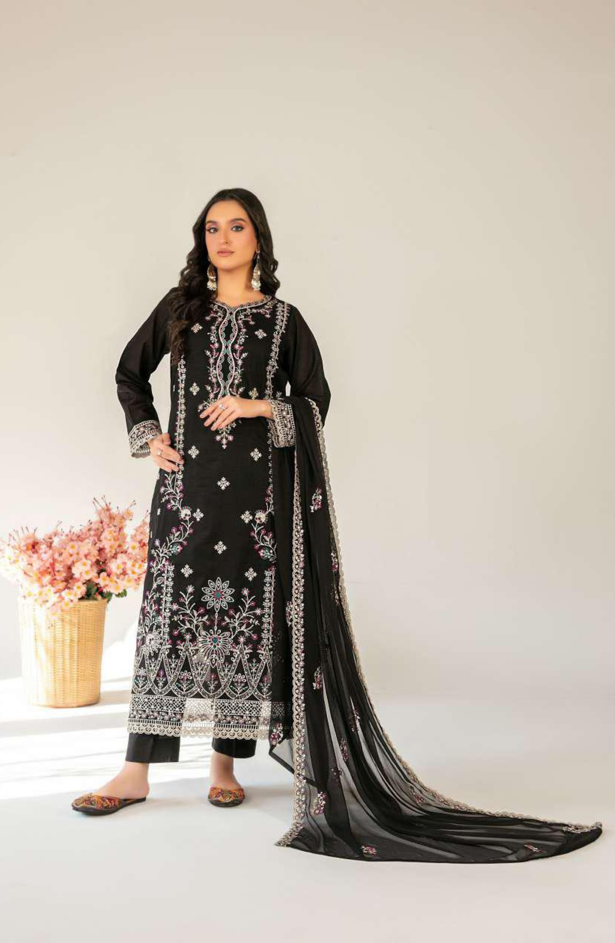 Amberea by Tawakkal Fabrics | Fancy Embroidered Lawn 3 Piece Unstitched Suit D-5