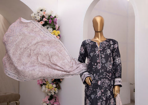 Nayab Vol 02 by HZ Textile Emb Lawn Unstitched 3 Piece  -04  Black - Summer Collection