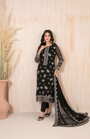 Lashkara by Tawakkal Fabrics | Fancy Embroidered Chiffon 3 Piece Semi-Stitched Suit D-4