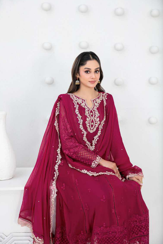 SATORI by Tawakkal Fabrics | Fancy Embroidered Chiffon 3 Piece Semi-Stitched Suit D-5