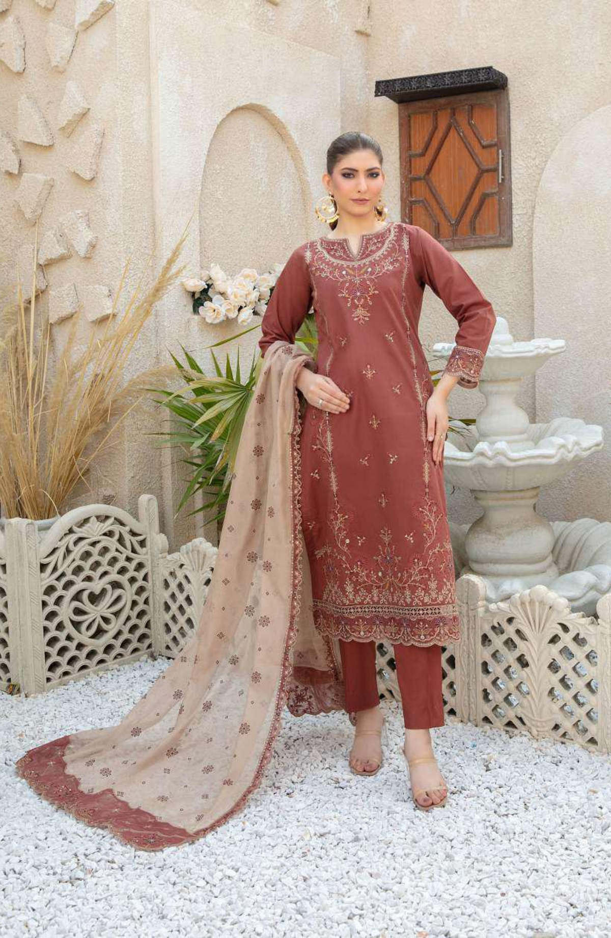 MALA by Shahid Tawakkal | Fancy Embroidered Lawn 3 Piece Unstitched Suit D-5