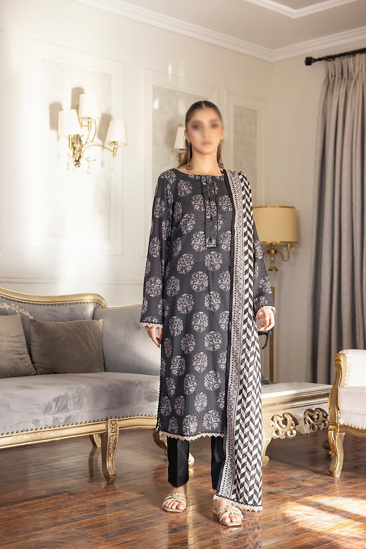 Black & White Vol3 Salina Digital Print Un Stitched 3 Pcs By Regalia Textile D-10