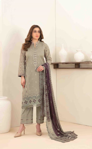 Saalihah Emb Lawn Print Un Stitched 3 Piece  Tawakkal Fabrics D-1114