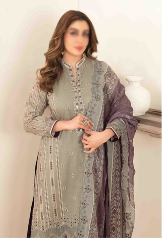 Saalihah Emb Lawn Print Un Stitched 3 Piece  Tawakkal Fabrics D-1114
