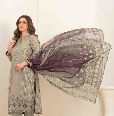 Saalihah Emb Lawn Print Un Stitched 3 Piece  Tawakkal Fabrics D-1114