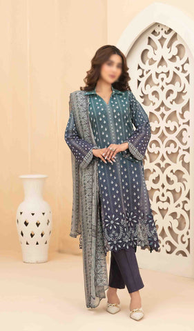 Saalihah Emb Lawn Print Un Stitched 3 Piece  Tawakkal Fabrics D-1116