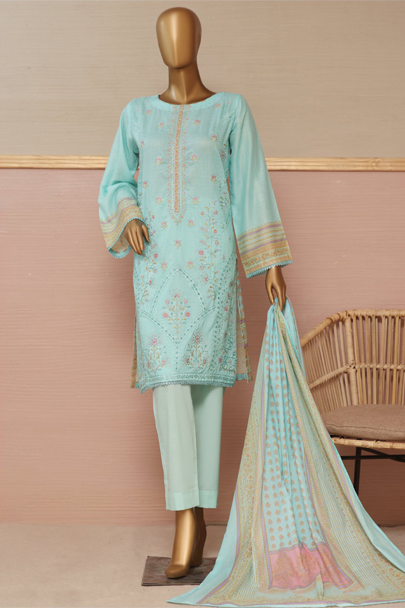 D-11 Bin Saeed Emb Lawn Summer Coll'23 -3 PIECE STITCHED