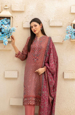 Laveen by Tawakkal Fabrics | Embroidered Digital Printed Lawn 3 Piece Unstitched Suit D-5