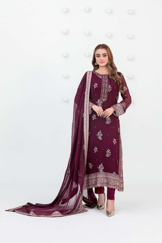 SATORI by Tawakkal Fabrics | Fancy Embroidered Chiffon 3 Piece Semi-Stitched Suit D-6