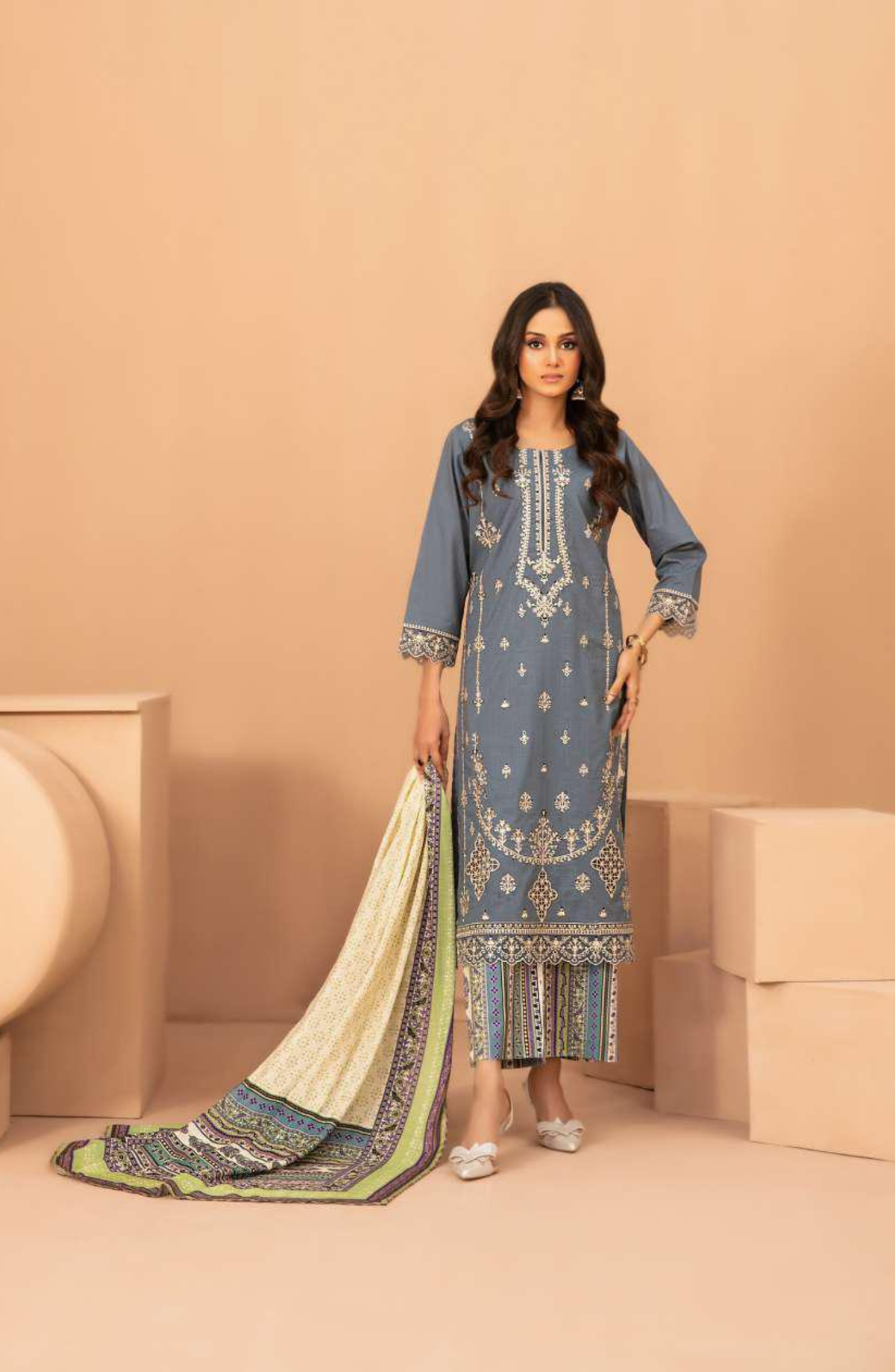 Lillia by Shahid Tawakkal | Fancy Embroidered Lawn 3 Piece Unstitched Suit D-5