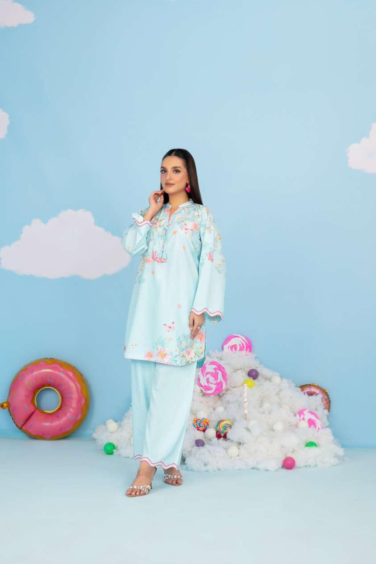CLOUDS 2 Piece Stitched Printed Crepe Suit D-6
