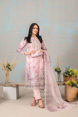 SHIRIN by Tawakkal Fabrics | Fancy Heavy Embroidered Organza 3 Piece Suit with Clutch D-3