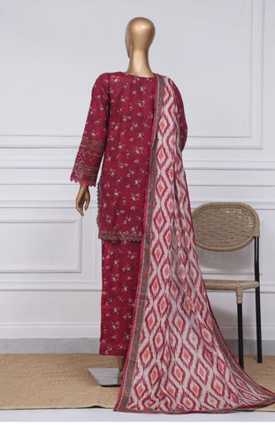 Malika by Sadabahar Emb Stitched 3 Piece - Summer Coll2025  D-04 Red