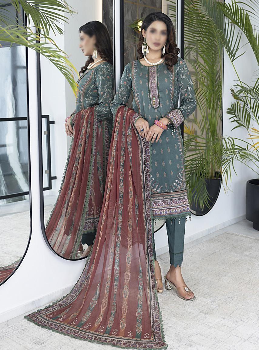 Colors Digital Chiffon Dupatta 3-Pcs Unstitched-V4-24 D-12