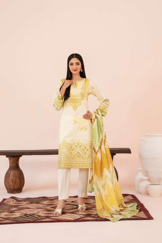 Jahzara by Tawakkal Fabrics | Embroidered Digital Printed Lawn 3 Piece Unstitched Suit D-1