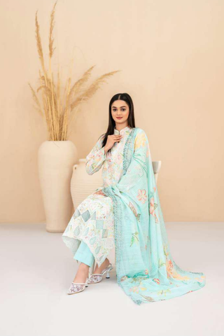 Eshanah by Tawakkal Fabrics | Embroidered Digital Printed Cross Slub Lawn 3 Piece Unstitched Suit D-2