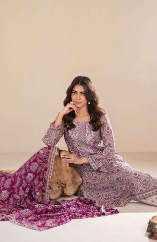 TYLA by Tawakkal Fabrics | Gala Embroidered Rotary Printed Lawn 3 Piece Unstitched Suit D-6