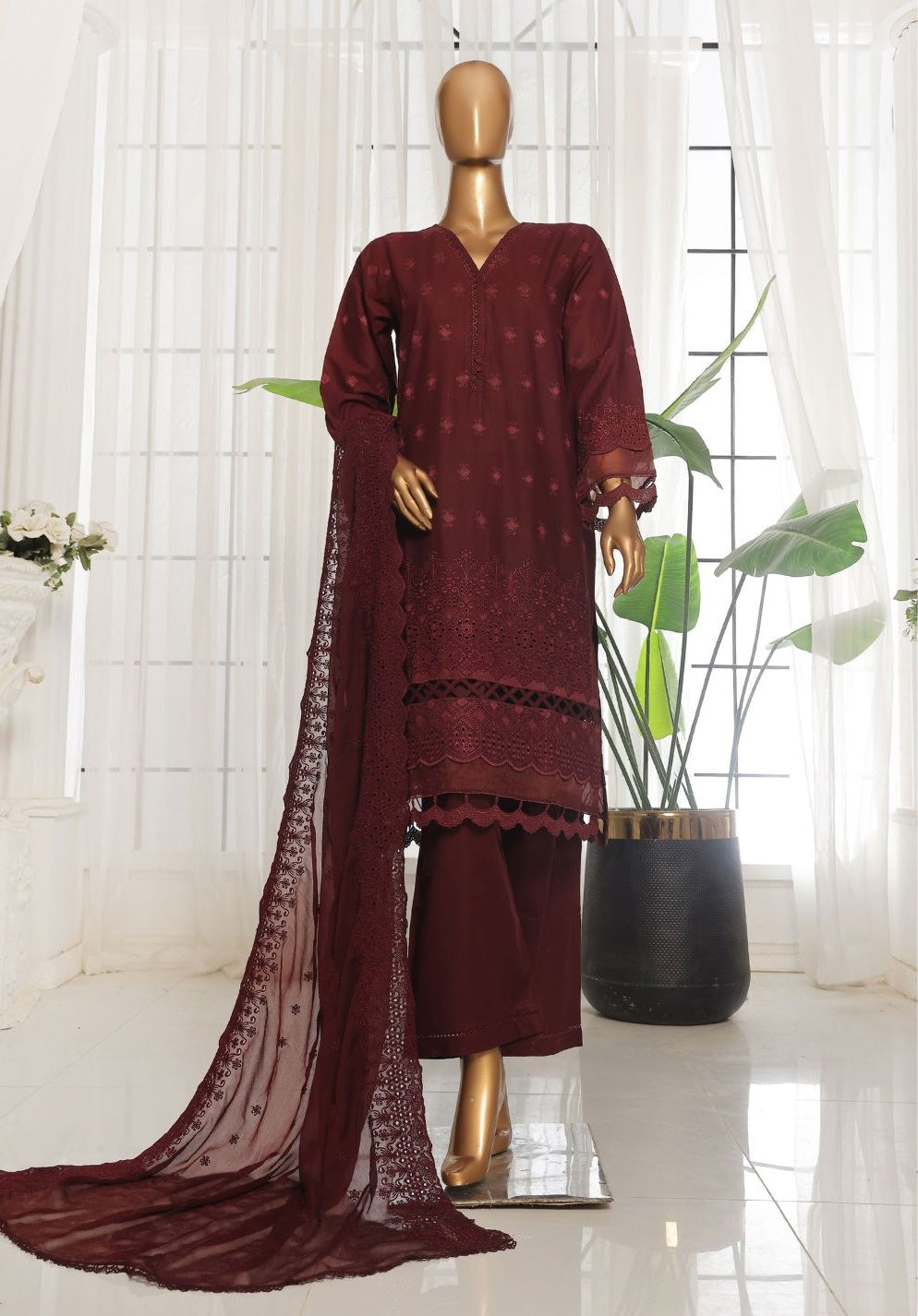 Lawn Chikankari Ciffon Print Dupatta 3 Pcs Stitched Sadabahar D-04